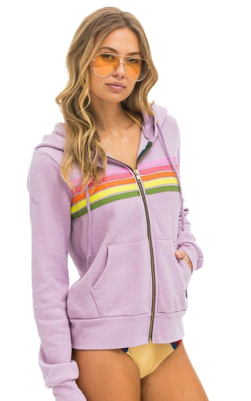 AVIATOR NATION 5 STRIPE HOODIE- MAUVE