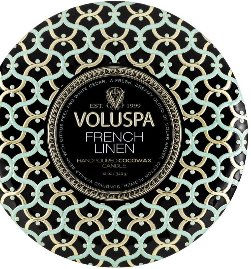 VOLUSPA French Linen 3 Wick Tin Candle