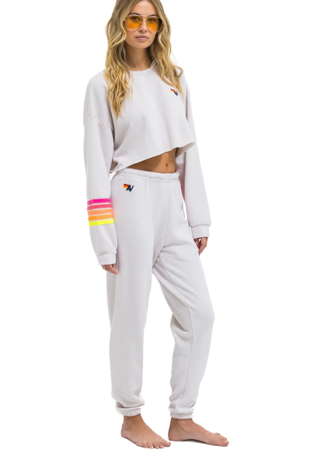 AVIATOR NATION 5 STRIPE SWEATPANTS - DOVE // NEON