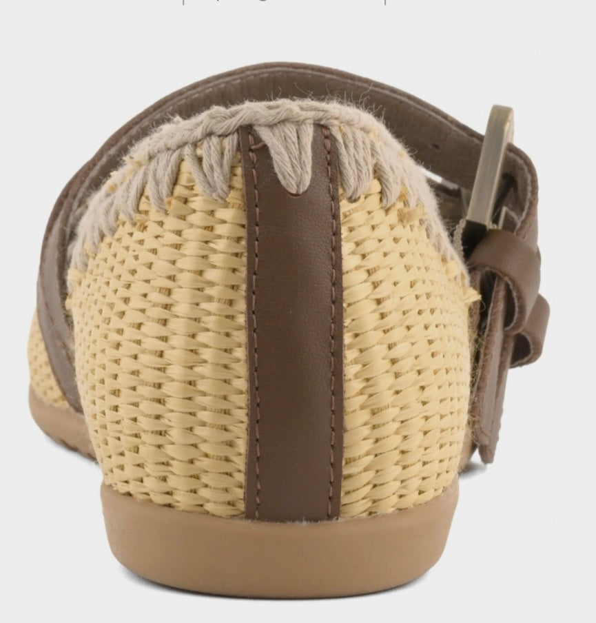 MOU Ballerina Buckle Straps Raffia Natural