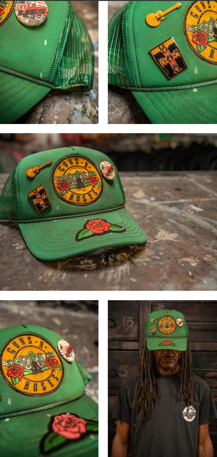 MADEWORN GUNS N' ROSES GREEN TRUCKER HAT