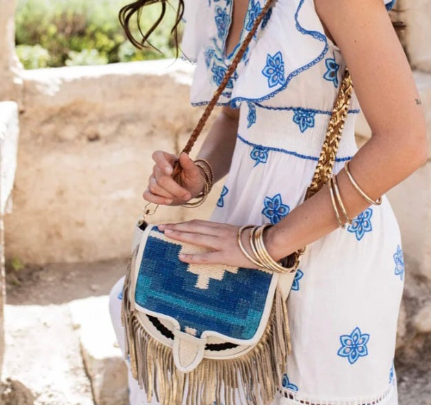 PITI CUITI SOHO SHOULDER BAG Cream/ Blues Embroidery