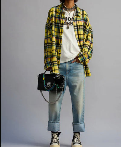 R13 SHREDDED SEAM PLAID SHIRT