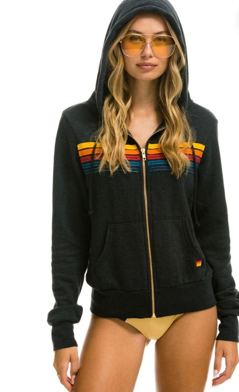 AVIATOR NATION 5 STRIPE ZIP HOODIE -  CHOROCAL