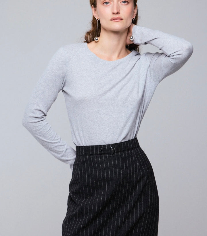 MAJESTIC FILATURES Long-Sleeve Cotton and Cashmere Crew Neck T-Shirt Grey