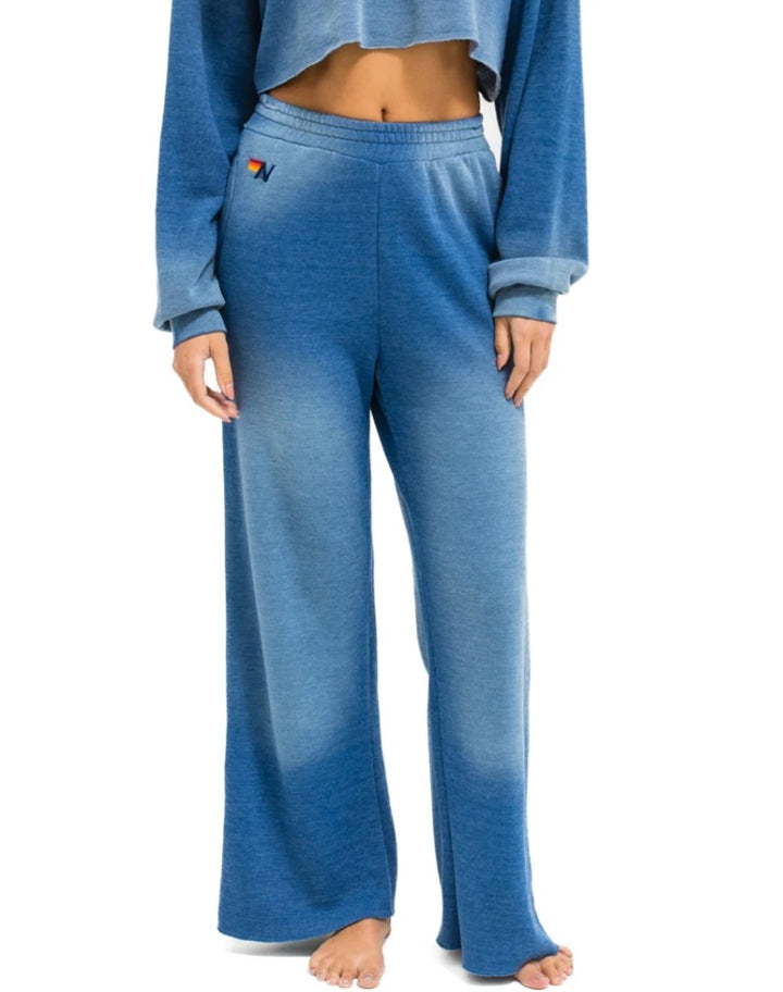 AVIATOR NATION ESSENTIAL WIDE LEG POCKET SWEATPANTS - FADED WATER