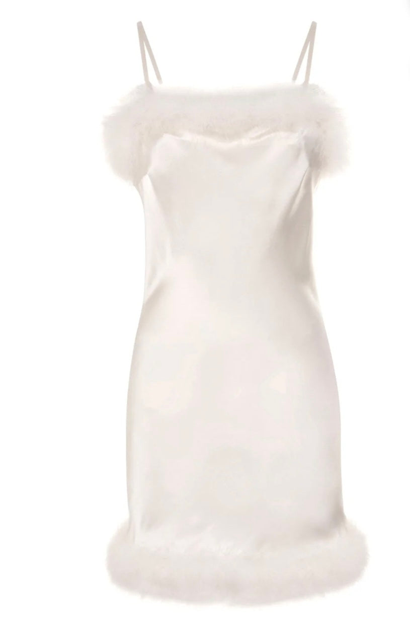 Gilda & Pearl Coco Ivory Silk and Feather Slip Dress