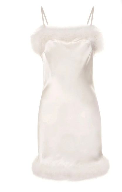 Gilda & Pearl Coco Ivory Silk and Feather Slip Dress