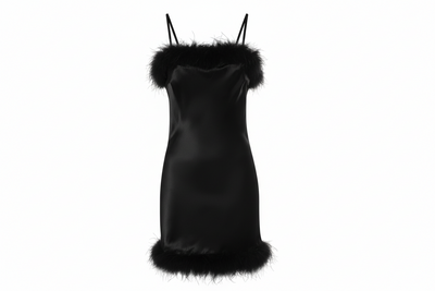 Gilda & Pearl Coco Black Silk and Feather Slip Dress