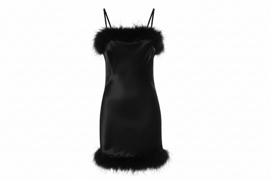 Gilda & Pearl Coco Black Silk and Feather Slip Dress