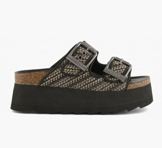 COLORS OF CALIFORNIA IRVI Black Metallic raffia platform