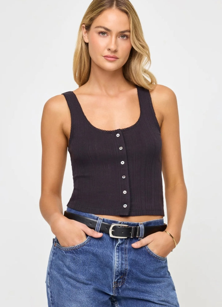 LSPACE Jeanie Pointelle Tank Black