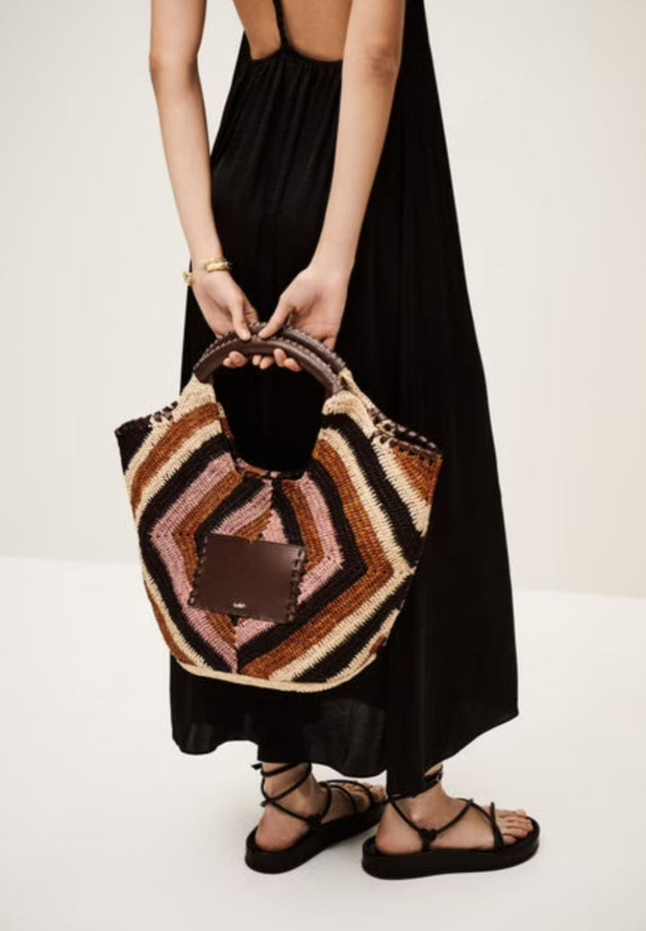 BA&SH ARA large basket bag colorful rhombus