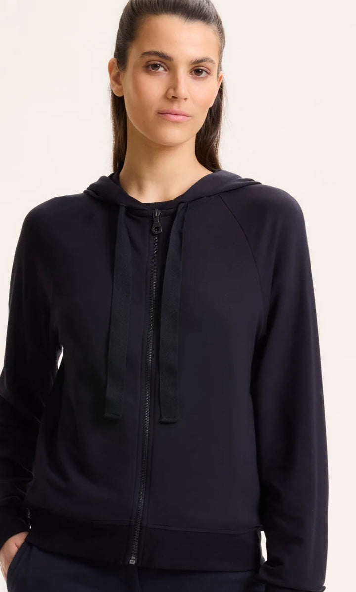 MAJESTIC FILATURES Black hooded sweatshirt with long Raglan sleeves in Viscose / Elastane