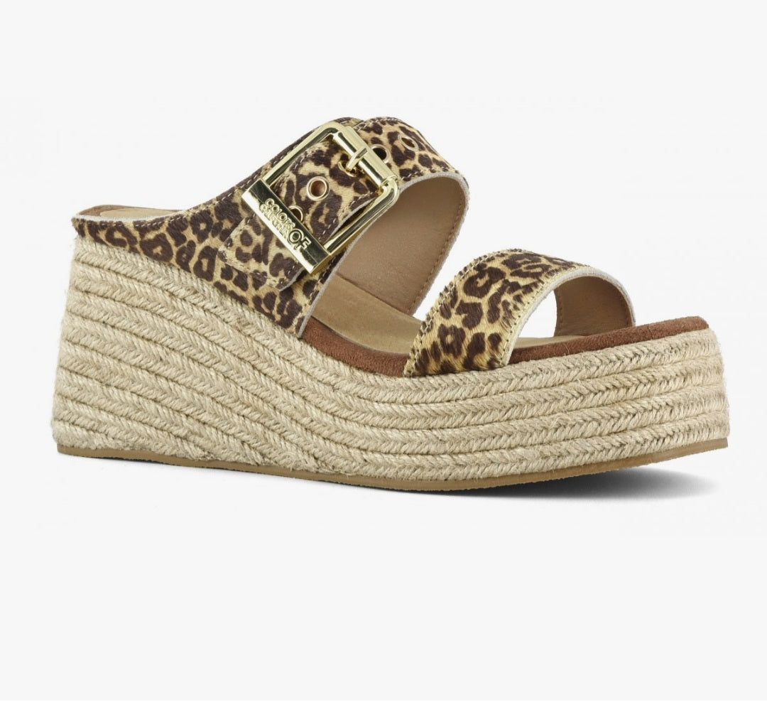 COLORS OF CALIFORNIA Jute wedge sandal in pony hair leopard