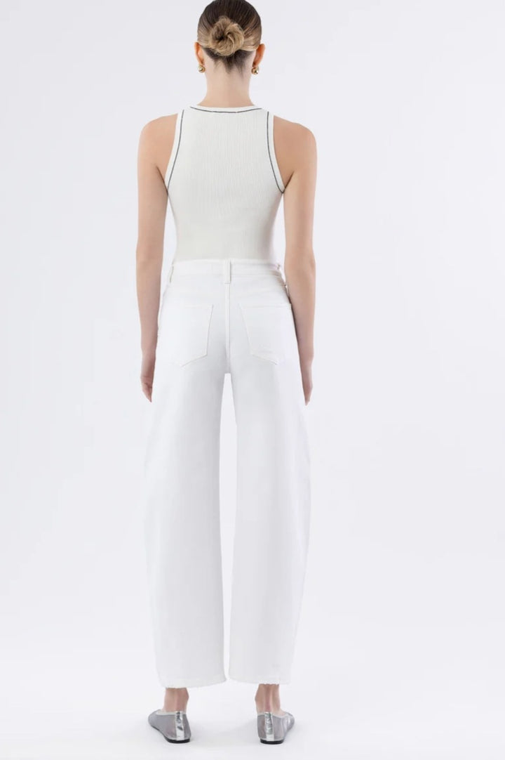 VERVET Optic White - Super High Rise Panel Barrel Jeans