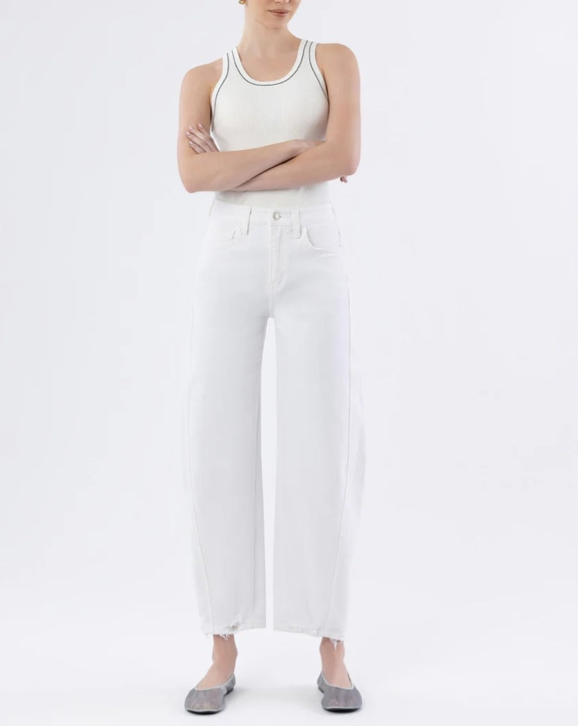 VERVET Optic White - Super High Rise Panel Barrel Jeans