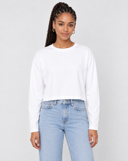 STATESIDE Cloud Jersey Long Sleeve Boxy Crew – White