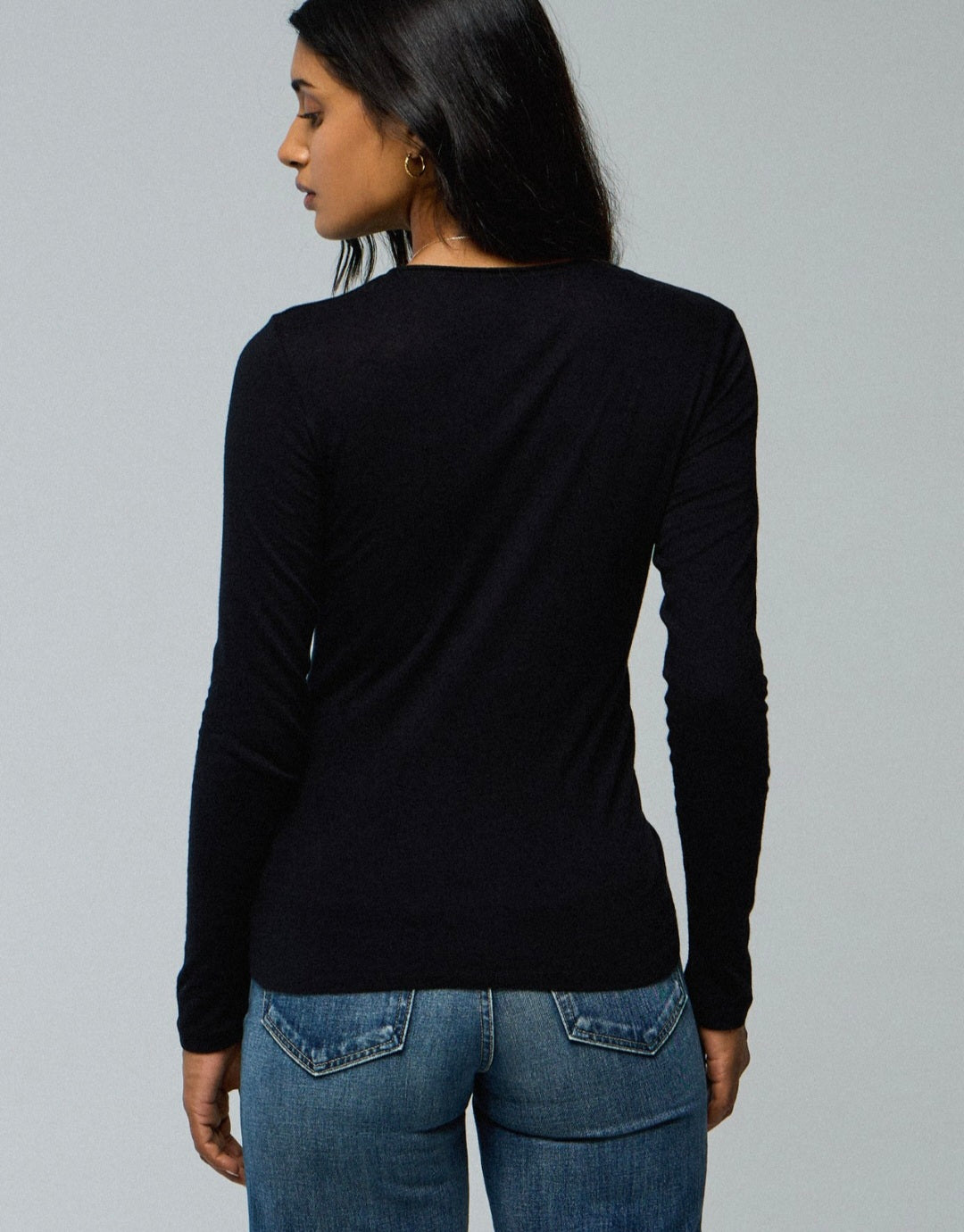 MAJESTIC FILATURES Long-Sleeve Cotton and Cashmere Crew Neck T-Shirt Black