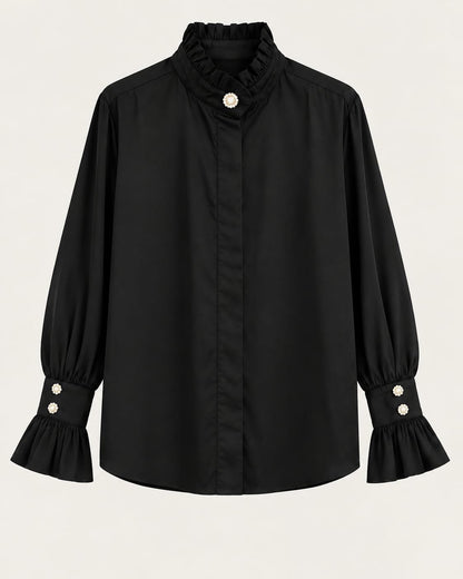 Exetera Black Ruffle Blouse