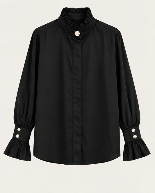 Exetera Black Ruffle Blouse