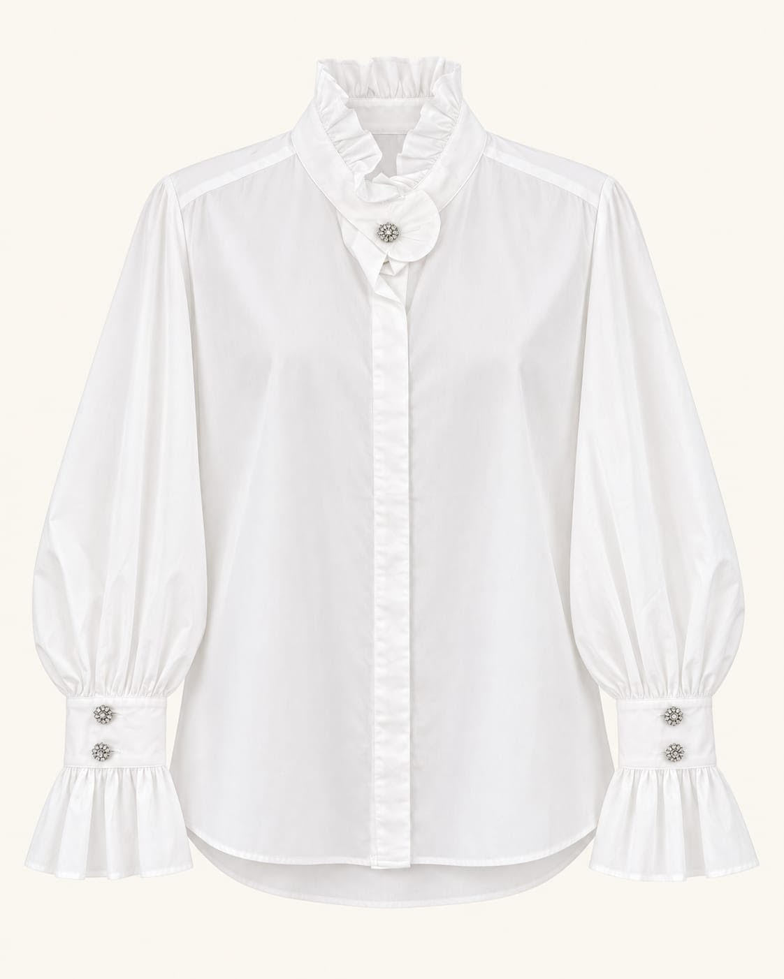 Exetera White Ruffle Blouse