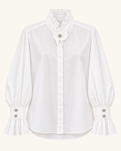 Exetera White Ruffle Blouse