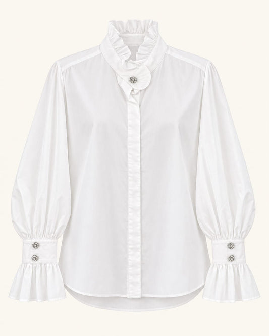 Exetera White Ruffle Blouse