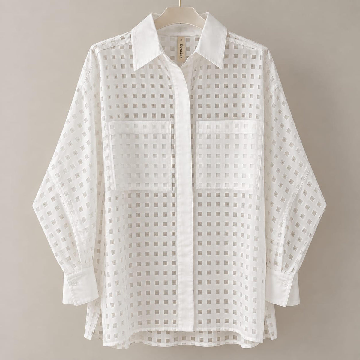 Exetera White Sheer Square-Textured Shirt