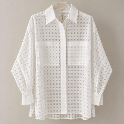 Exetera White Sheer Square-Textured Shirt