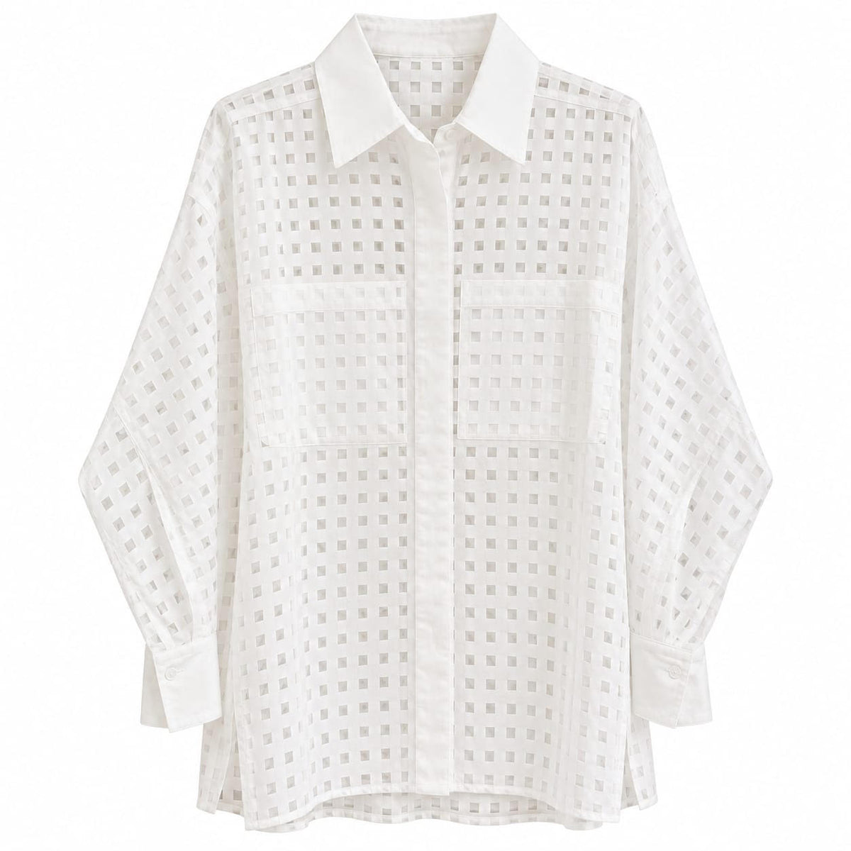 Exetera White Sheer Square-Textured Shirt
