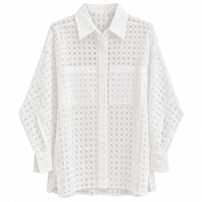 Exetera White Sheer Square-Textured Shirt