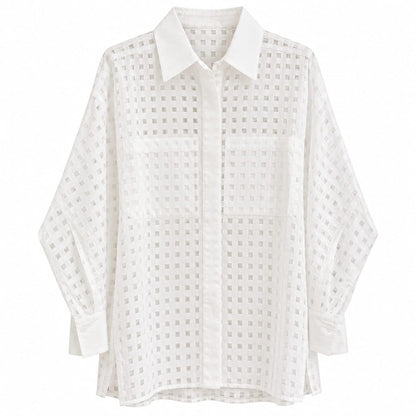 Exetera White Sheer Square-Textured Shirt