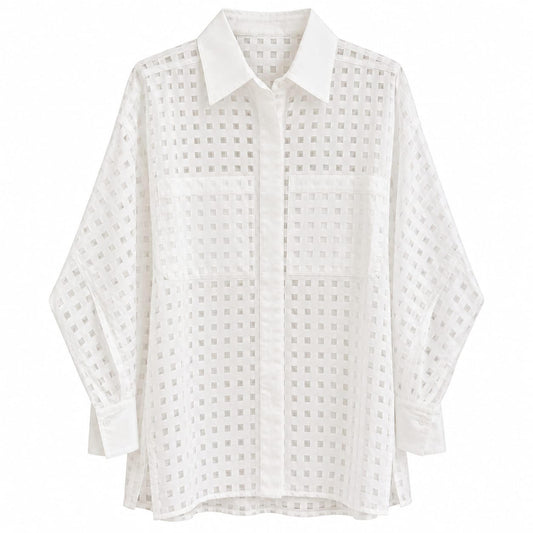 Exetera White Sheer Square-Textured Shirt