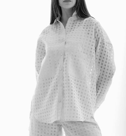 Exetera White Sheer Square-Textured Shirt