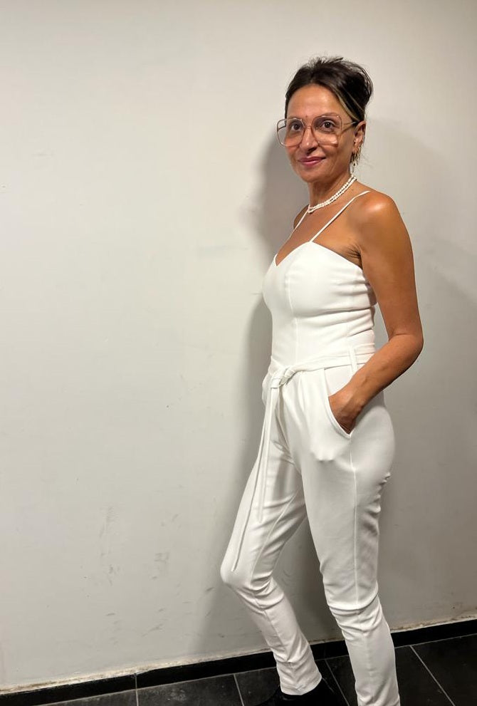 ÉTOILE Sleeveless Jumpsuit With Bow Tie In White