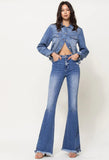 High Rise Flare Jeans With Panel Hem Details