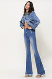 High Rise Flare Jeans With Panel Hem Details
