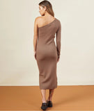 Monrow Supersoft Sweater Knit One Shoulder Dress In Dusty Cocoa