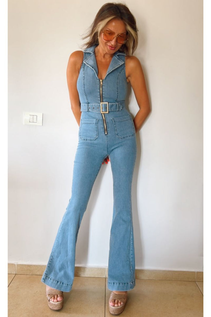 ETOILE Light Wash Zip Through Denim Jumpsuit