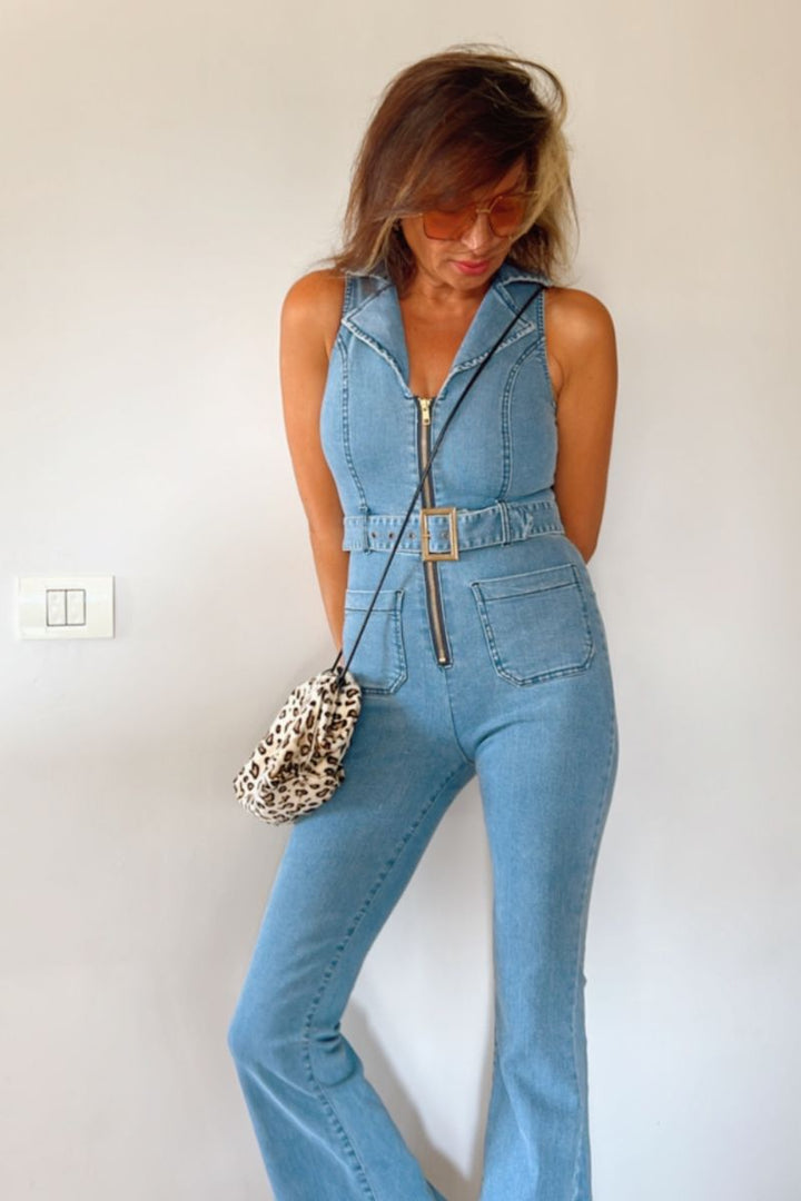 ETOILE Light Wash Zip Through Denim Jumpsuit