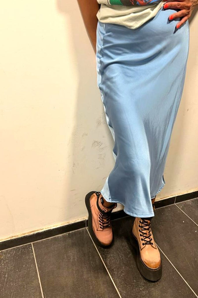 ETOILE Satin Midi Skirt In Baby Blue